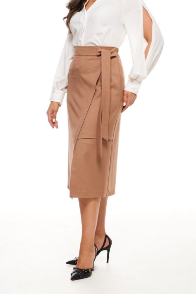 Блуза, юбка Beautiful&Free 6045 белый+кэмел - фото 9