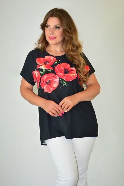 Черная женская блуза из текстиля в свободном стиле Needle 362/1 - фото 1