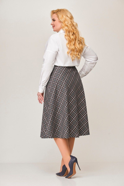 Миди юбка из костюмной ткани с потайной молнией Swallow 638 сине-бирюзовая_клетка - фото 6