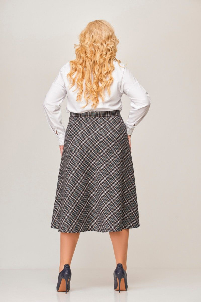 Миди юбка из костюмной ткани с потайной молнией Swallow 638 сине-бирюзовая_клетка - фото 5