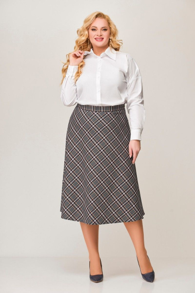 Миди юбка из костюмной ткани с потайной молнией Swallow 638 сине-бирюзовая_клетка - фото 3