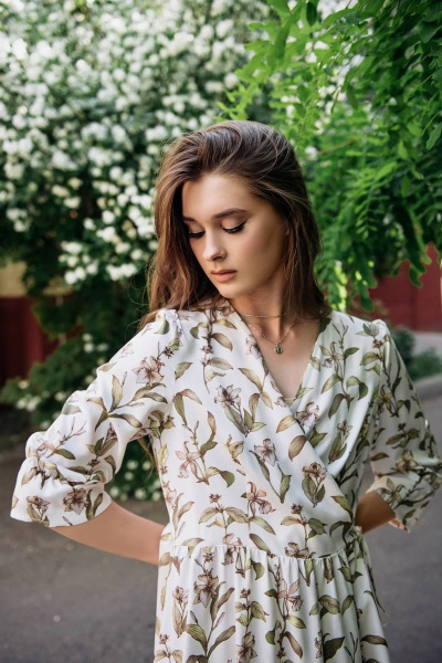 Платье прилегающего силуэта из легкой ткани с бантовым поясом GlasiO 5870 - фото 4