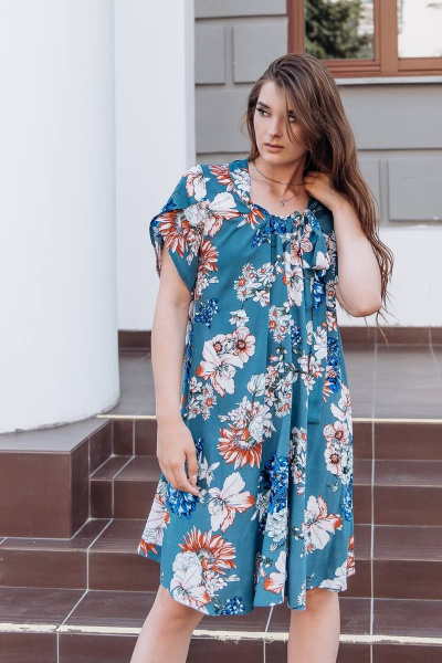 Платье трапециевидного кроя из вискозы с воротником-бантом GlasiO 5873 - фото 1