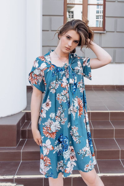 Платье трапециевидного кроя из вискозы с воротником-бантом GlasiO 5873 - фото 2