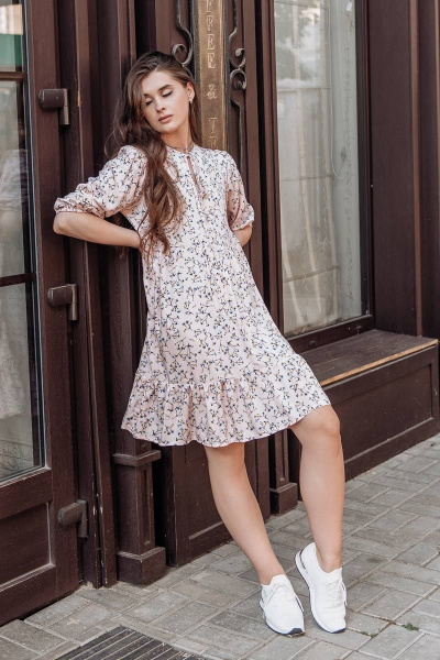 платье свободного кроя из стрэйчевой ткани с воланом GlasiO 5874- - фото 3