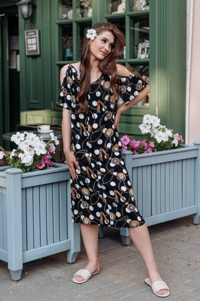 платье из штапеля с оголенными плечами и треугольным вырезом GlasiO 5876 - фото 3