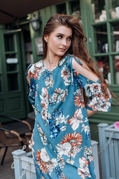 платье из вискозы с нагрудными вытачками и разрезами GlasiO 5877- - фото 2