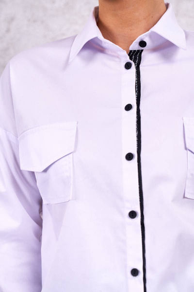 Рубашка прямого силуэта с накладными карманами и воротником стояче-отложной Stilville 1843 белый - фото 6
