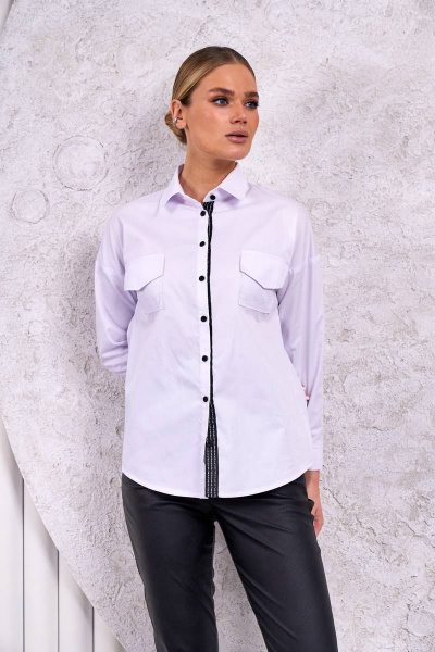 Рубашка прямого силуэта с накладными карманами и воротником стояче-отложной Stilville 1843 белый - фото 1