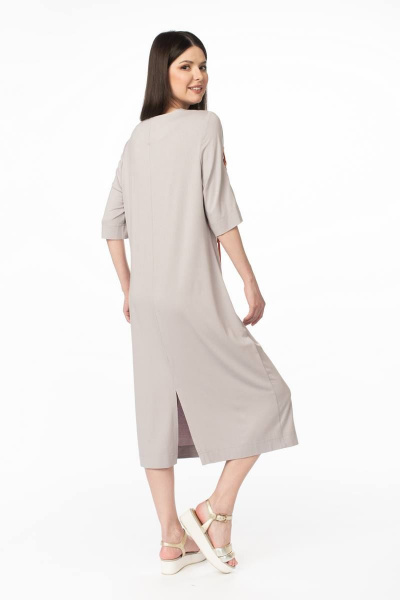 Платье из вискозы и трикотажа с асимметричным подрезом и яркой отделкой Stilville 1629 оранжевый - фото 7