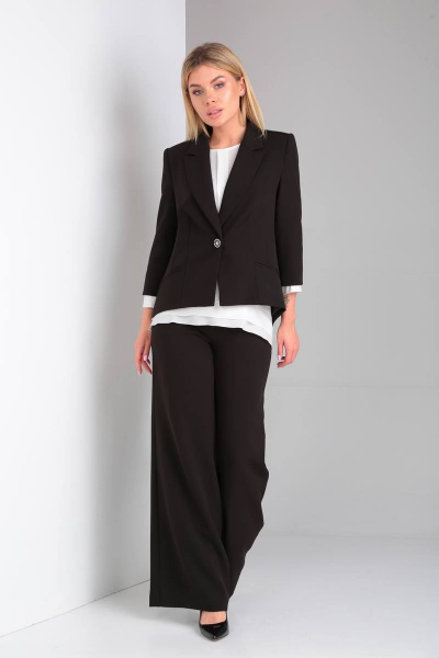 Деловой костюм из текстиля с шифоновой блузкой и эффектной спинкой DOGGI 2904 черный - фото 1
