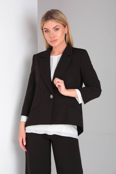 Деловой костюм из текстиля с шифоновой блузкой и эффектной спинкой DOGGI 2904 черный - фото 2