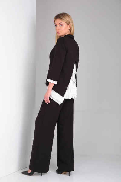Деловой костюм из текстиля с шифоновой блузкой и эффектной спинкой DOGGI 2904 черный - фото 8