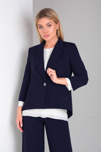Элегантный брючный костюм с шифоновой блузкой и оригинальной спинкой DOGGI 2904 темно-синий - фото 2