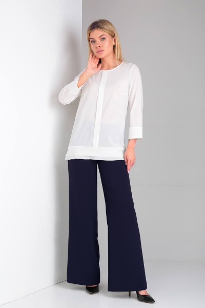 Элегантный брючный костюм с шифоновой блузкой и оригинальной спинкой DOGGI 2904 темно-синий - фото 6