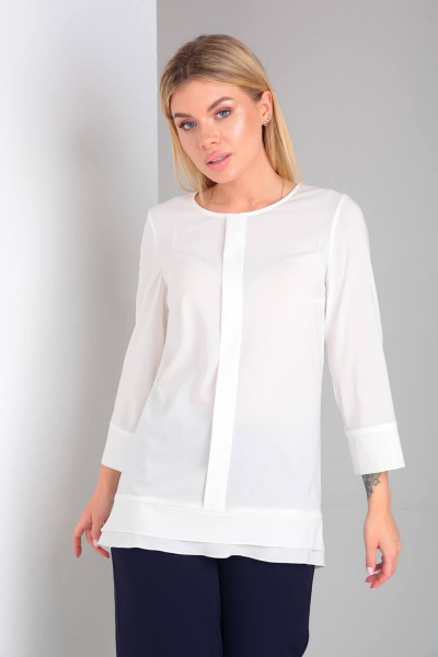 Элегантный брючный костюм с шифоновой блузкой и оригинальной спинкой DOGGI 2904 темно-синий - фото 4