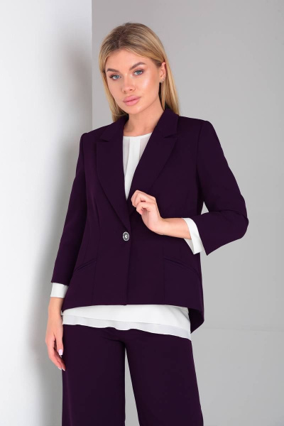 Элегантный брючный костюм с шифоновой блузкой и спинкой с цепочками DOGGI 2904 глубокий_пурпурный - фото 2