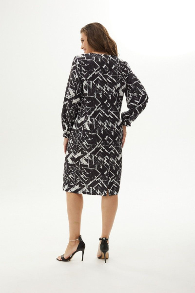 Черное платье прямого силуэта с шлицей и поясом MALI 423-048 черно-белый - фото 2