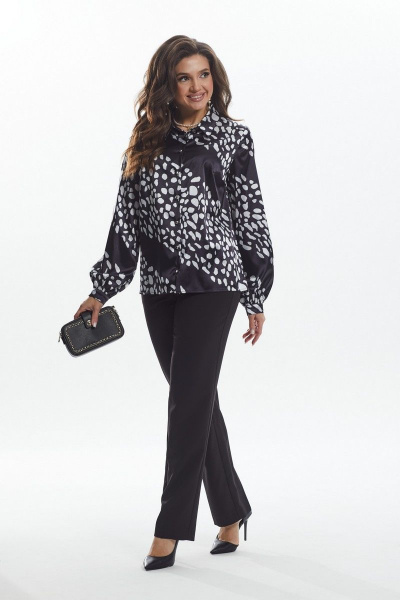 Блуза прямого силуэта на застежке и воротником-стойкой MALI 623-074 белые_камушки - фото 4