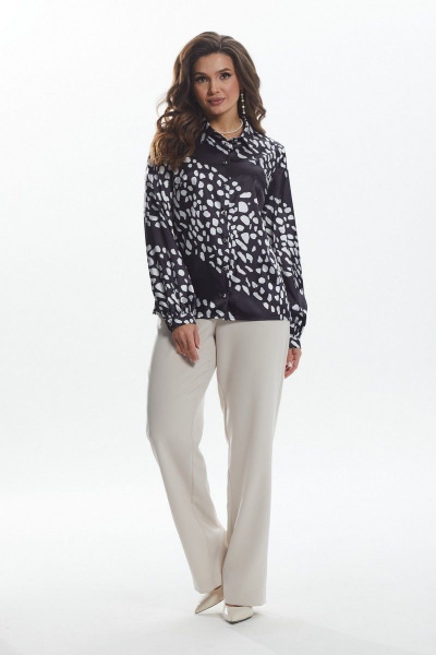 Блуза прямого силуэта на застежке и воротником-стойкой MALI 623-074 белые_камушки - фото 2