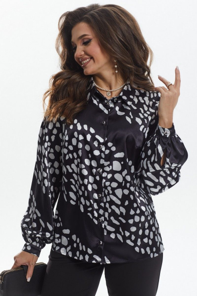 Блуза прямого силуэта на застежке и воротником-стойкой MALI 623-074 белые_камушки - фото 1