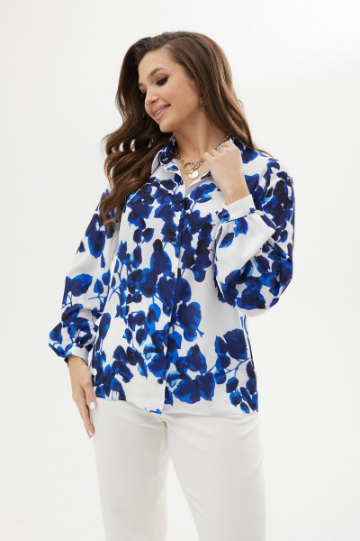 Блуза прямого силуэта с нагрудными вытачками и воротником-стойкой MALI 623-074 голубые_цветы - фото 4
