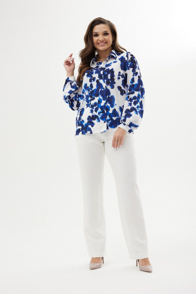 Блуза прямого силуэта с нагрудными вытачками и воротником-стойкой MALI 623-074 голубые_цветы - фото 6
