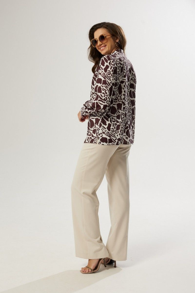 Коричневая блуза прямого силуэта с декоративными складками MALI 622-122 леопард - фото 11