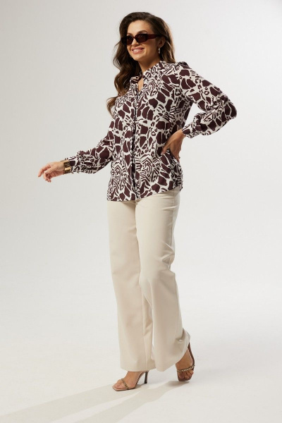 Коричневая блуза прямого силуэта с декоративными складками MALI 622-122 леопард - фото 6