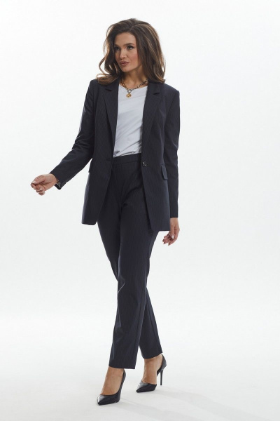 Синий костюм 2-ка жакет и брюки с карманами и подкладкой MALI 722-121 синий_в_полоску - фото 6