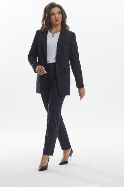 Синий костюм 2-ка жакет и брюки с карманами и подкладкой MALI 722-121 синий_в_полоску - фото 4