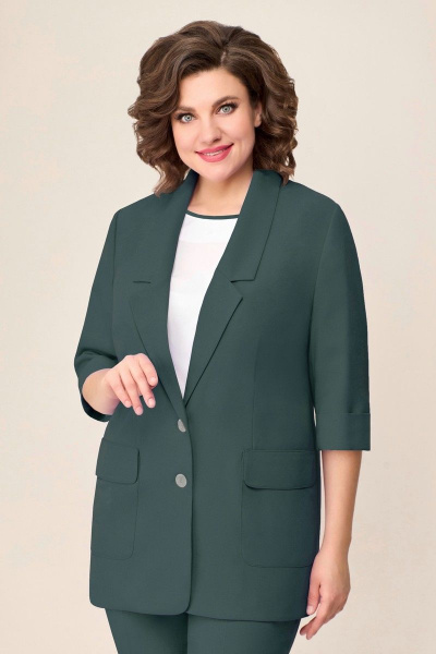 Блуза, брюки, жакет VOLNA 1297 темно-мятный/белый - фото 2