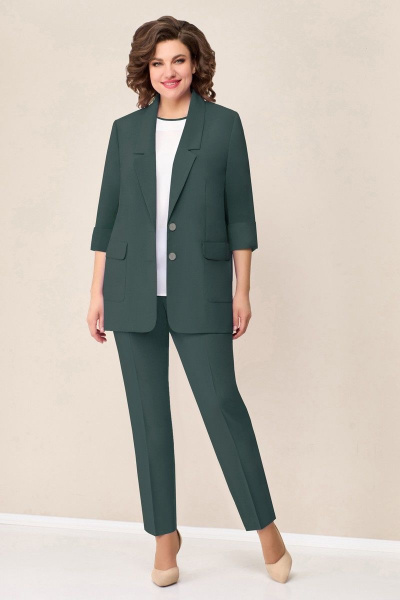 Блуза, брюки, жакет VOLNA 1297 темно-мятный/белый - фото 1