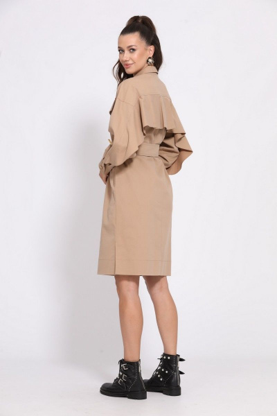 Платье с спущенным плечом, накладными карманами и разрезами Твой имидж 1560 песочный - фото 3