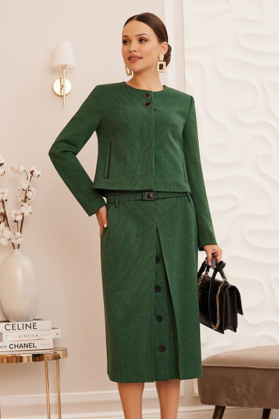 Круглогодичный жакет и юбка с карманами и складками Lissana 4780 зеленый - фото 5