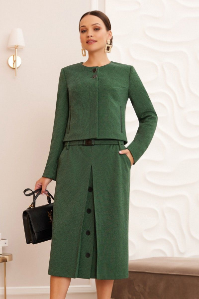 Круглогодичный жакет и юбка с карманами и складками Lissana 4780 зеленый - фото 4