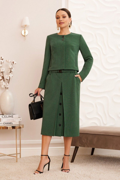 Круглогодичный жакет и юбка с карманами и складками Lissana 4780 зеленый - фото 2