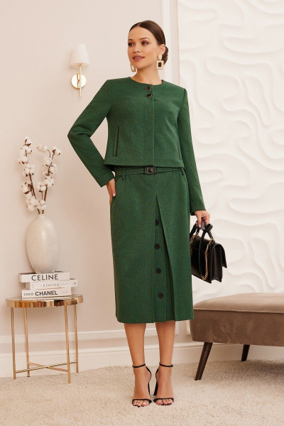 Круглогодичный жакет и юбка с карманами и складками Lissana 4780 зеленый - фото 1