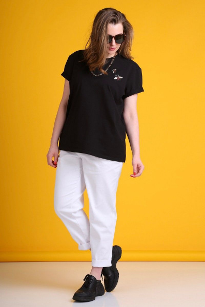 Футболка хлопковая прямого кроя с декоративными элементами Bliss 8156 черный - фото 3