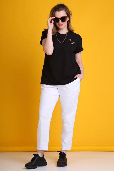 Футболка хлопковая прямого кроя с декоративными элементами Bliss 8156 черный - фото 2