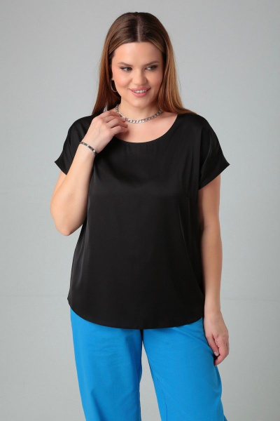 Блуза женская прямого силуэта с разрезами на каждый день Bliss 8701 черный - фото 3