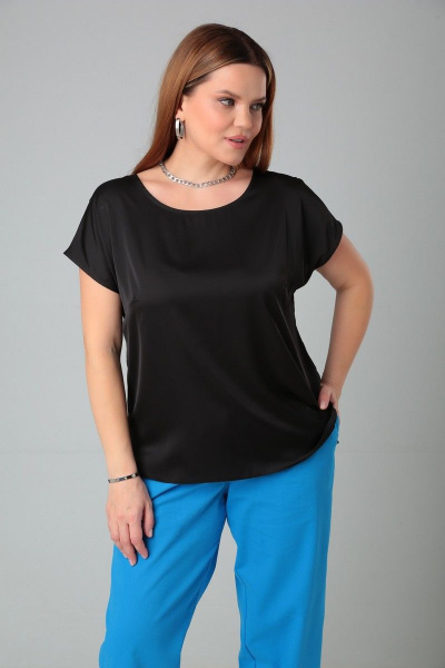 Блуза женская прямого силуэта с разрезами на каждый день Bliss 8701 черный - фото 2