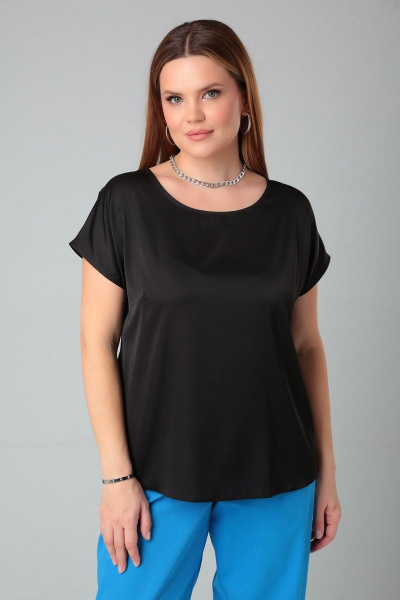Блуза женская прямого силуэта с разрезами на каждый день Bliss 8701 черный - фото 1