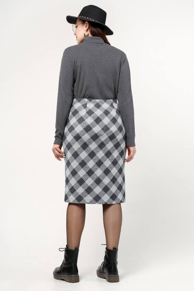 Юбка карандаш из трикотажа в клетку La rouge 7052 серый-(клетка) - фото 3