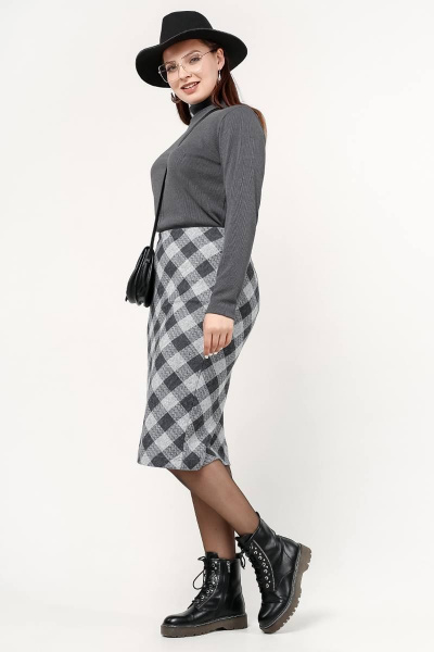 Юбка карандаш из трикотажа в клетку La rouge 7052 серый-(клетка) - фото 2