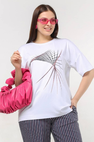 Летняя майка со спущенной линией плеча из вискозы La rouge 3267 белый-(абстракция) - фото 1