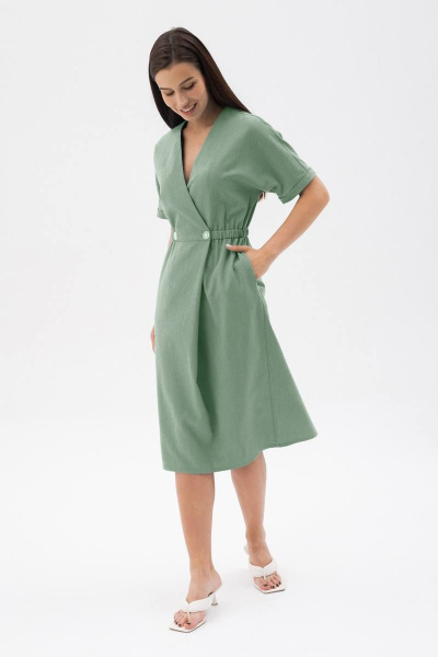 Платье масами с запахом и мягкими складками ARTiMODA 323-07 хаки - фото 4