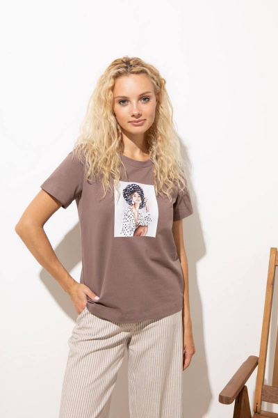 Летний хлопковый джемпер и майка в коричневом цвете Femme & Devur 30724 1.31F(170) - фото 1