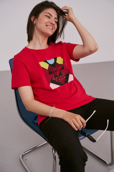 Летний хлопковый джемпер и майка в ярком красном цвете Femme & Devur 30533 1.13F(170) - фото 6