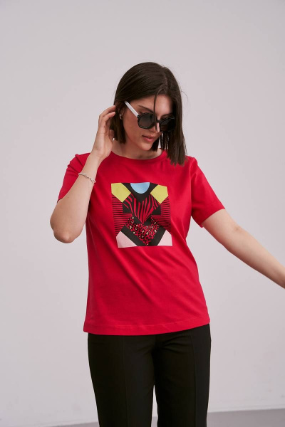 Летний хлопковый джемпер и майка в ярком красном цвете Femme & Devur 30533 1.13F(170) - фото 2